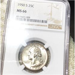 1950-S Washington Silver Quarter NGC - MS66