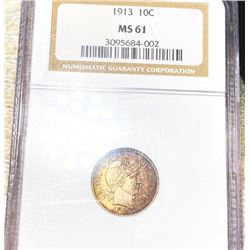 1913 Barber Silver Dime NGC - MS61