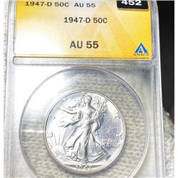 1947-D Walking Half Dollar ANACS - AU55
