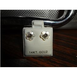 14KT Gold with Diamond studs with Mother of Pearl Flowers