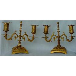 19C FRENCH GILT BRONZE PR CANDELABRA GARGOYLE #858152