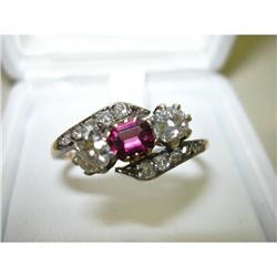 LOVELY ANTIQUE RING W/DIAMONDS & TOURMALINE #864003