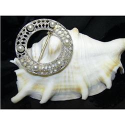 ESTATE BROOCH - WHITE GOLD, PEARL & DIAMOND  #864008