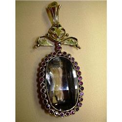  A BEAUTIFUL SMOKED TOPAZ PENDANT W/RUBIES #864013