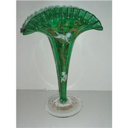 Antique MARY GREGORY Emerald Glass Cherubs Vase #864019