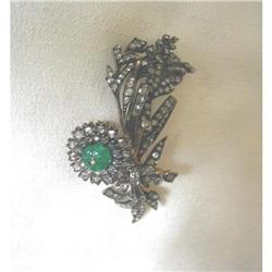 ESTATE DIAMOND/CARVED EMERALD "TREMBLANT" PIN #864122