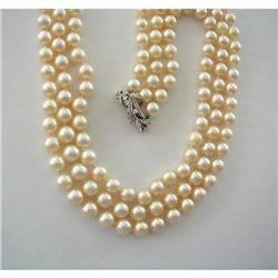 C.1950~FINE CULTURED PEARL 3-STRAND/DIAMOND #864124