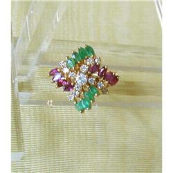 VINTAGE DIAMOND,RUBY & EMERALD RING/14K Y GOLD #864127