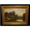 Image 1 : 19c European Cottage Lake Landscape Oil #864422