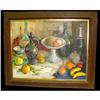 Image 1 : Fruit Still Life Oil Painting Wine Table Signed #864447