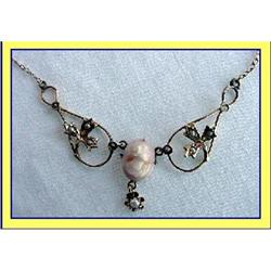 EDWARDIAN FESTOON  CAMEO PEARL GOLD NECKLACE #864520