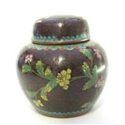 Black & Floral Cloisonne Ginger Jar #882544