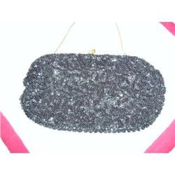Vintage Black Beaded Evening Bag  Snake Chain #882809