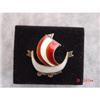 AKSEL HOLMSEN Guilloche Sterling Boat Brooch No #898979