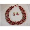 Image 1 : Vintage Red Double Strand AB Demi Parure #899354