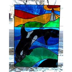 Orca Whale Stained Glass Painting Free Ship #900228