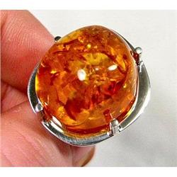 Massive HONEY BALTIC Amber  Sterling Ring #900377