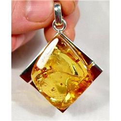 Golden  Sterling Silver Baltic Amber Pendant #900394