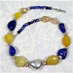 Golden Chalcedony Lapis Gemstone Choker #900478