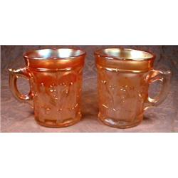 NORTHWOOD Singing Bird CARNIVAL Glass MUGS Pair #900599