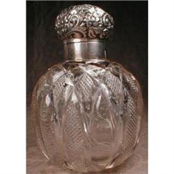 STERLING Top Cologne ENGLISH Antique CUT Glass #900603
