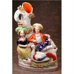 Staffordshire SPILL Vase GAUDY Couple and Swan #900736
