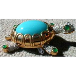 JOMAZ Turtle Brooch with Rhinestones VINTAGE #900745