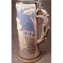 STEIN Porcelain Relief German PEWTER Lid  #900872
