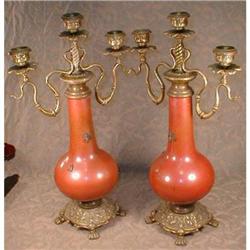Copper Brass Candlesticks FRENCH Bees ANTIQUE #901075