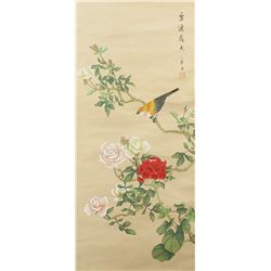 Banqian Chinese Watercolor Bird & Flower Scroll