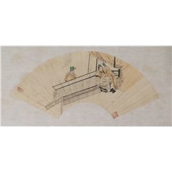 Chinese Watercolor Erotic Scene on Fan Paper Roll