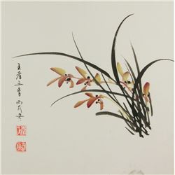 Chang Yaming Chinese Watercolor Orchid Framed