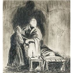 Ubaldo Oppi Italian Charcoal on Paper