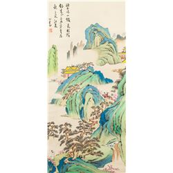 Puru 1896-1963 Chinese Watercolor Landscape Scroll