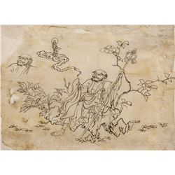 18th Century Chinese Drawing of Monk on Paper