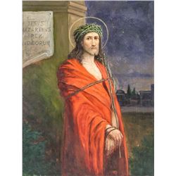 Oil on Board Portrait of Christ Crown of Thrones