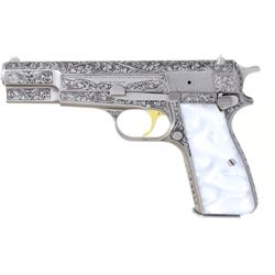 Belgium Browning Hi Power Renaissance 9mm SN 75C32807 semi automatic pistol factory engraved in vine
