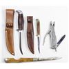 Image 1 : Collection of 4 knives includes 2) hunting knives, multi tool and folding blade.knives, multi tool a