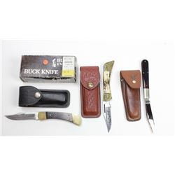 Collection of 3 knives including Buck 110 w/original box, Case 5159 and a Case 6143. w/original box,