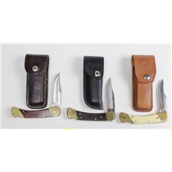 Collection of 3 knives includes Schrade 507SC,   . Buck 110plus and a Schrade 1B7.Buck 110plus and a