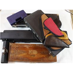 Collection of 13 gun cases and custom walnut takedown case.
