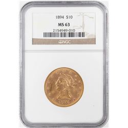 1894 $10 Liberty Head Eagle Gold Coin NGC MS63