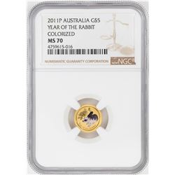 2011P $5 Australia Year of the Rabbit Colorized Gold Coin NGC MS70