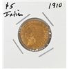 Image 1 : 1910 $5 Indian Head Half Eagle Gold Coin