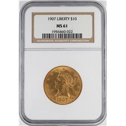 1907 $10 Liberty Head Eagle Gold Coin NGC MS61