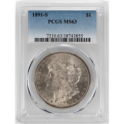 1891-S $1 Morgan Silver Dollar Coin PCGS MS63