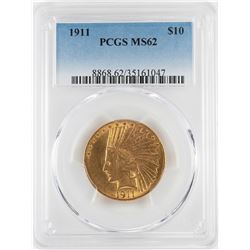 1911 $10 Indian Head Eagle Gold Coin PCGS MS62