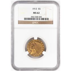 1913 $5 Indian Head Half Eagle Gold Coin NGC MS62
