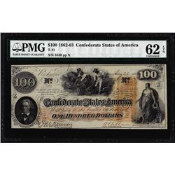 1862 $100 Confederate States of America Note T-41 PMG Choice Uncirculated 62EPQ