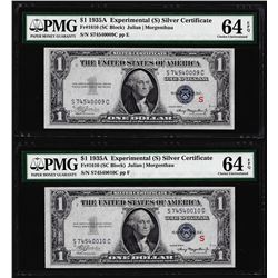 (2) Consec. 1935A $1 "S" Experimental Silver Certificate Notes PMG Uncirculated 64EPQ